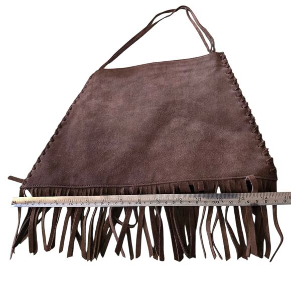 Vintage GAP Cow Split Leather Dark Brown Shoulder Bag Fringe Tassels Native Y2K - Picture 5 of 6